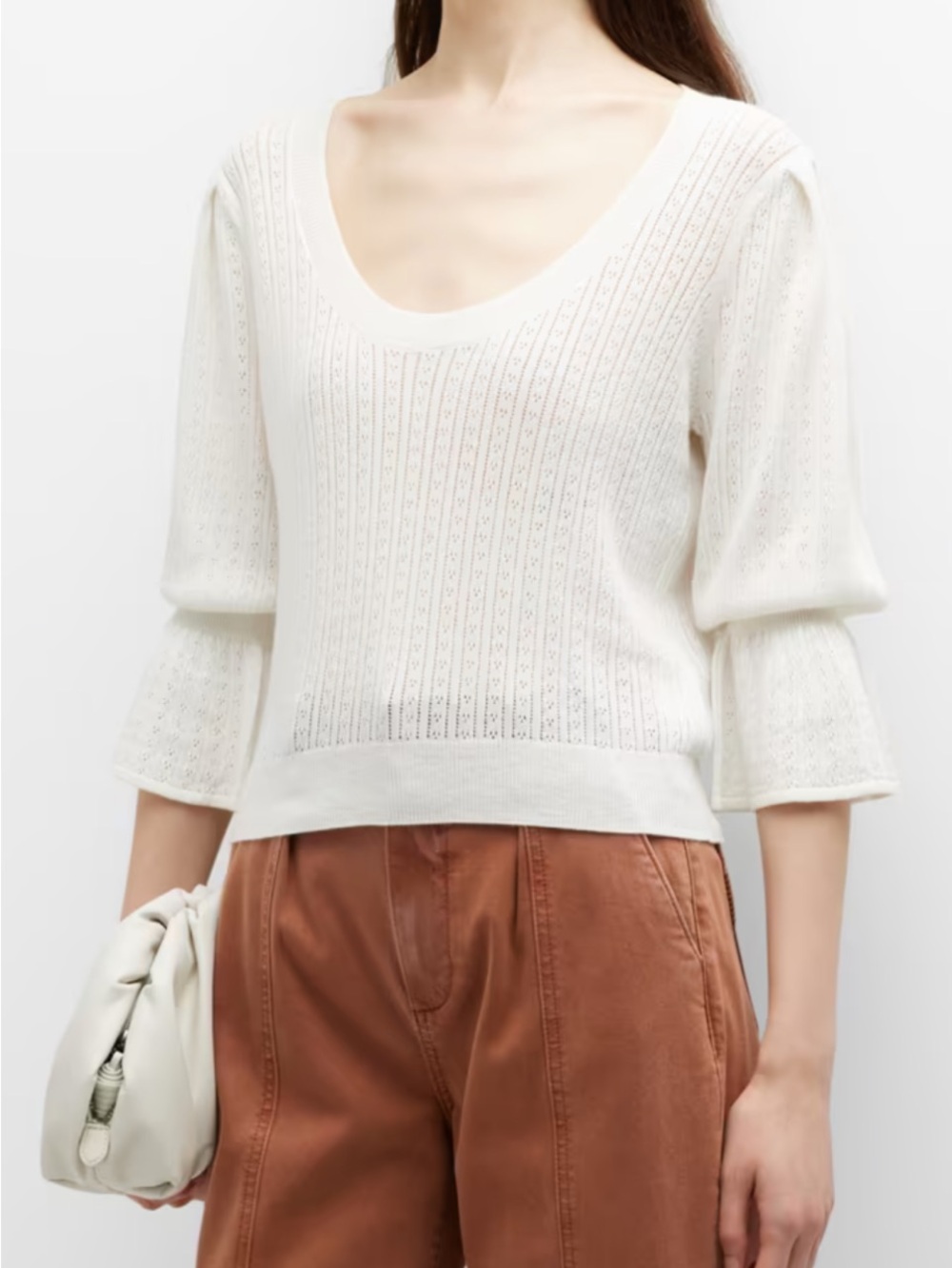 PAIGE Magnolia Pointelle Sweater NWOT ivory small